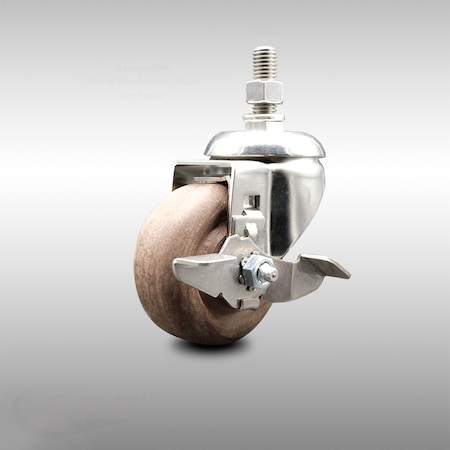 Service Caster 3.5 Inch 316SS High Temp Glass Filled Nylon 12mm Threaded Stem Caster Brake SCC-SS316TS20S3514-GFNSHT-TLB-M1215